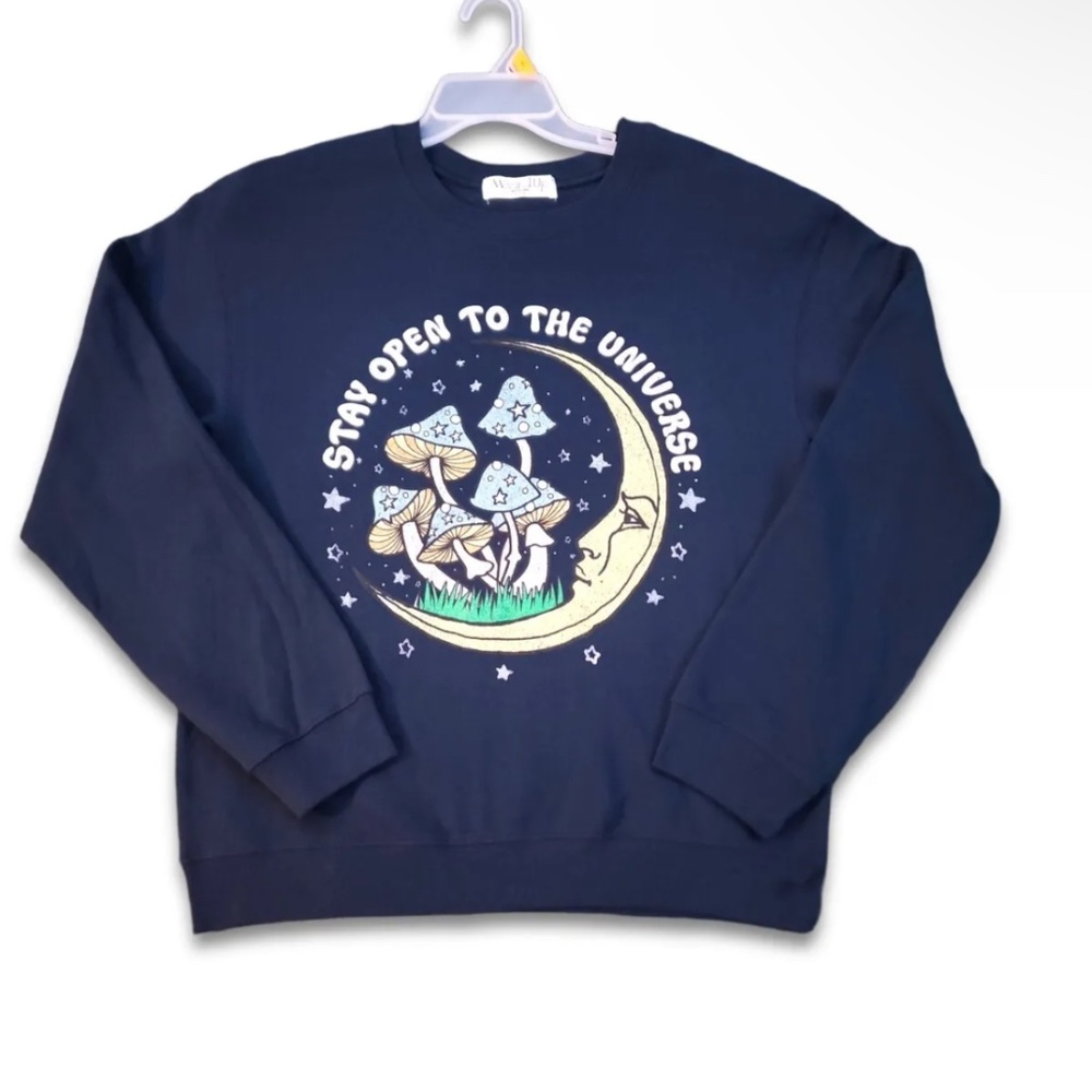 “stay open to the universe” woundup (size XL 15-17) indie mushroom sweater